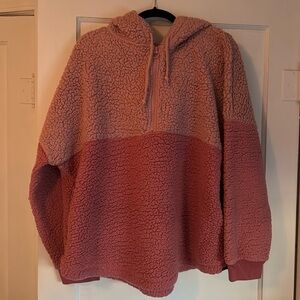 Victoria’s Secret PINK XL quarter zip sweater with pockets, color block pink